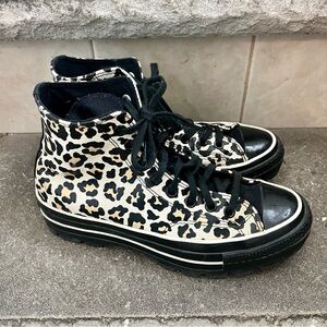 Converse You custom leopard platform high top sneakers 9.5